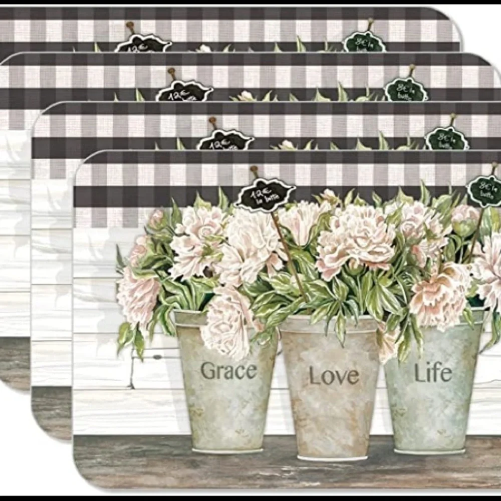 CounterArt Vintage Farmhouse Placemats Reversible Rectangular Placemat Set of 4